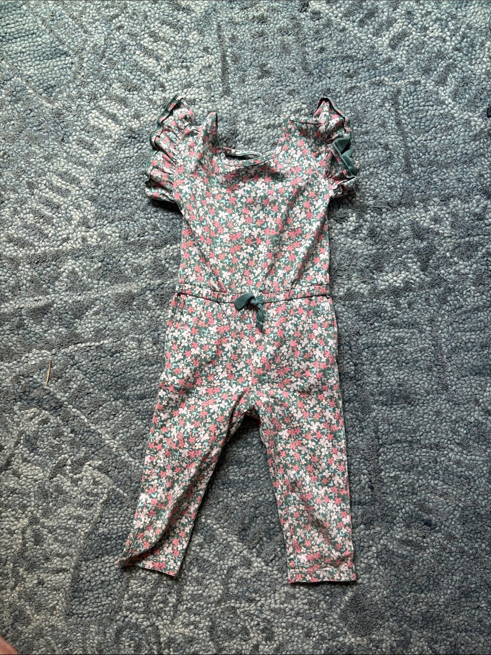 Tea Collection Pink & Green Floral Ruffle Romper